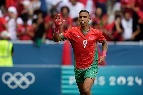 Morocco's Soufiane Rahimi celebrates scoring his side's 2nd goal